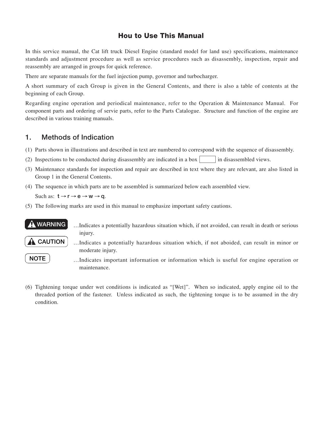 Caterpillar Lift Trucks DP15N DP18N DP20CN S4Q2 Diesel Engine Service Manual