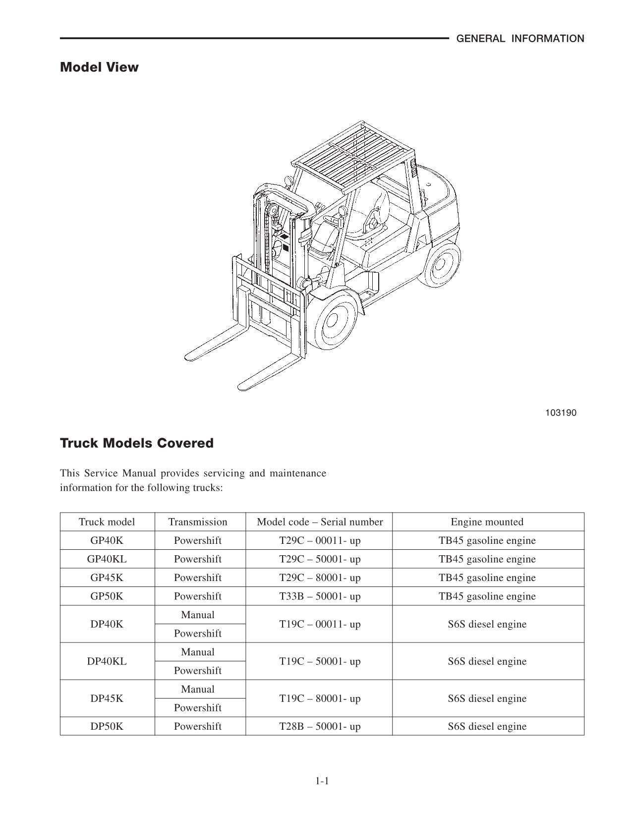 Caterpillar GP40K GP40KL GP45K GP50K DP40K DP40KL Forklift Service Manual 36130