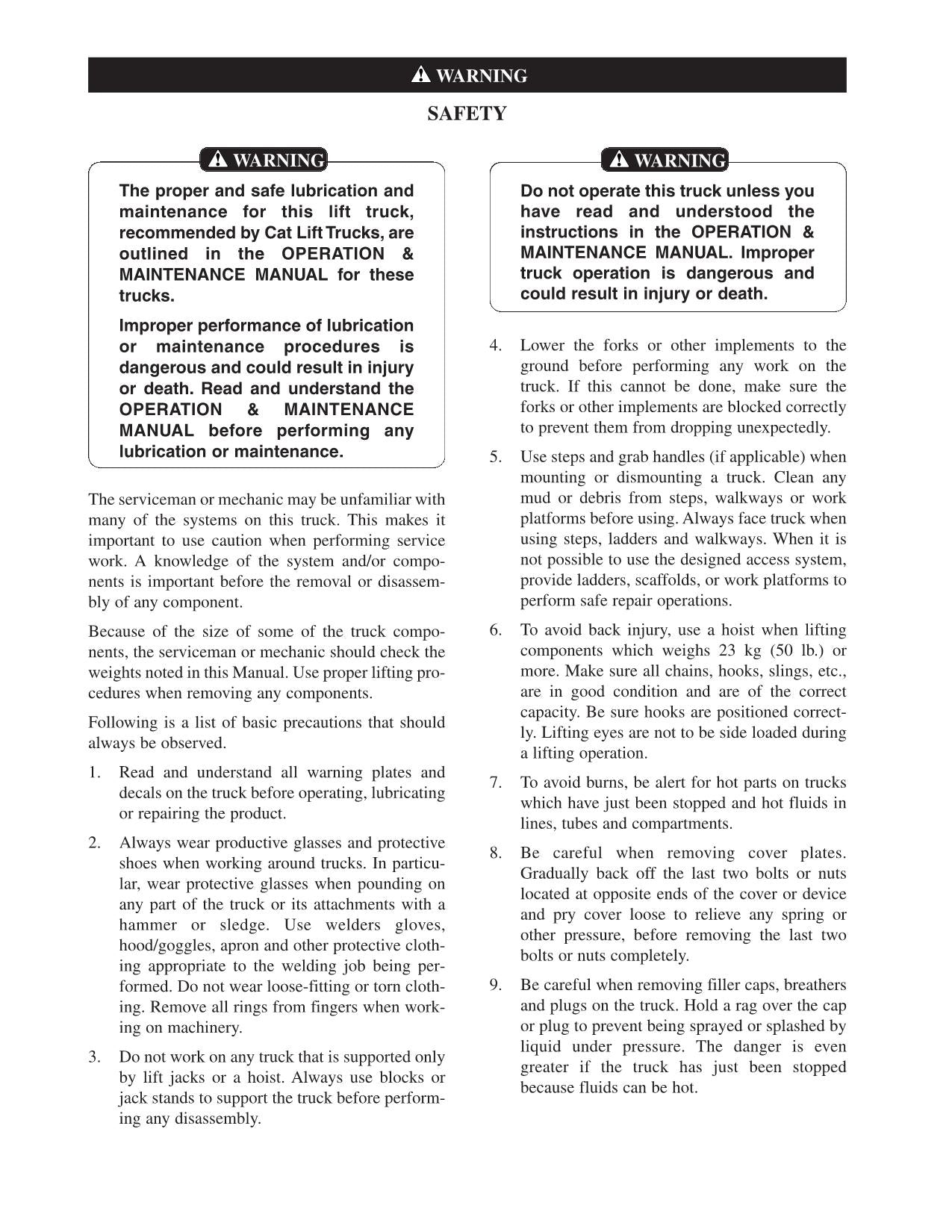 Caterpillar Forklift GC60K GC70K GC70K STR Chassis Mast Service Manual