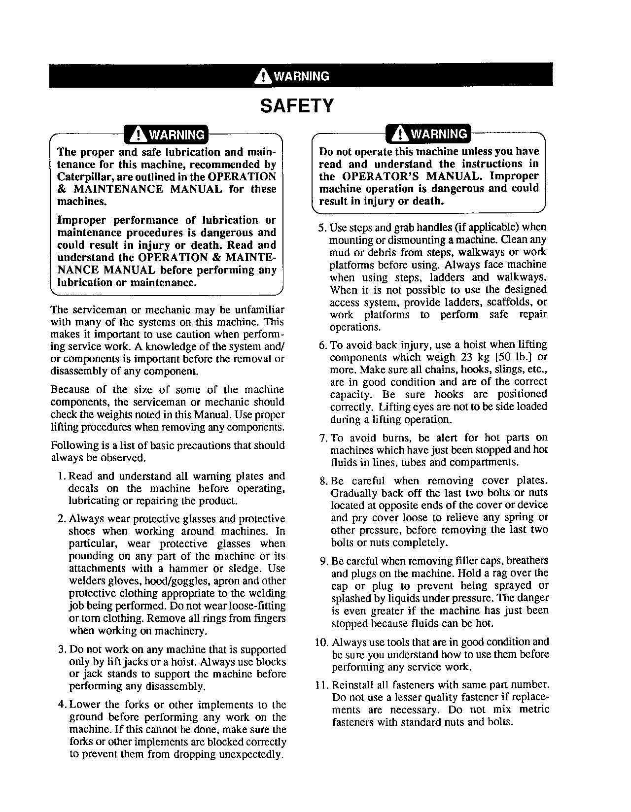 Caterpillar DP100 DP115 DP135 DP150 Chassis Mast Service Manual