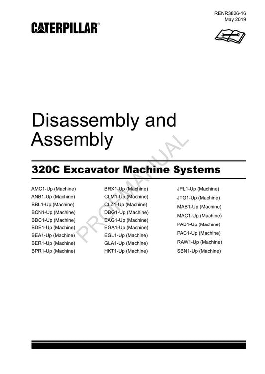 Caterpillar Cat 320C Excavator Disassembly Assembly Manual