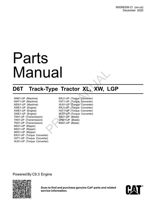 Caterpillar Cat Track Type Tractor XL XW LGP Parts Catalog Manual M0096308