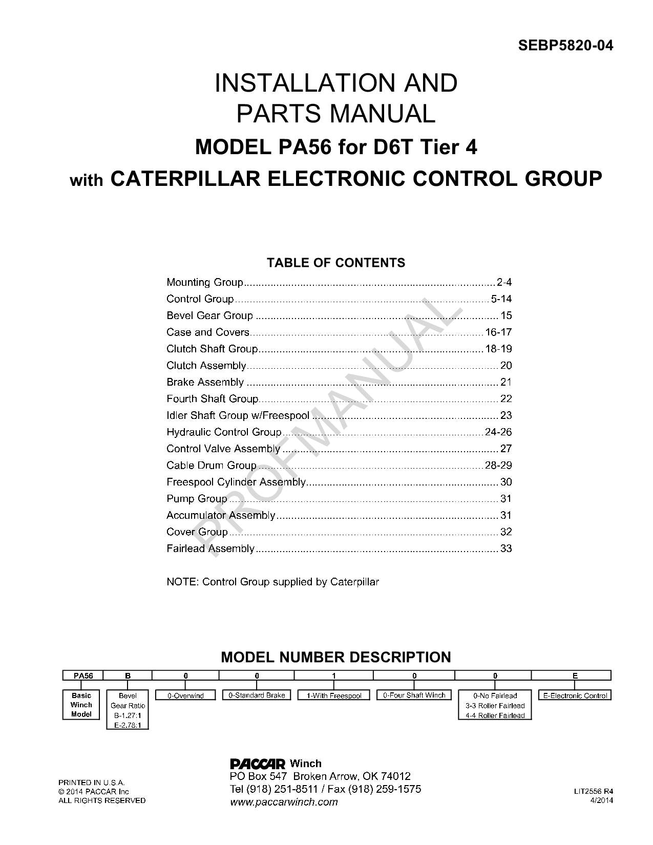 Manuel du catalogue de pièces détachées Caterpillar Cat Installation Model PA56 D6T Tier 4 SEBP5820