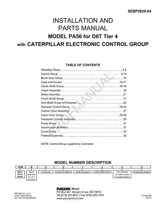 Manuel du catalogue de pièces détachées Caterpillar Cat Installation Model PA56 D6T Tier 4 SEBP5820