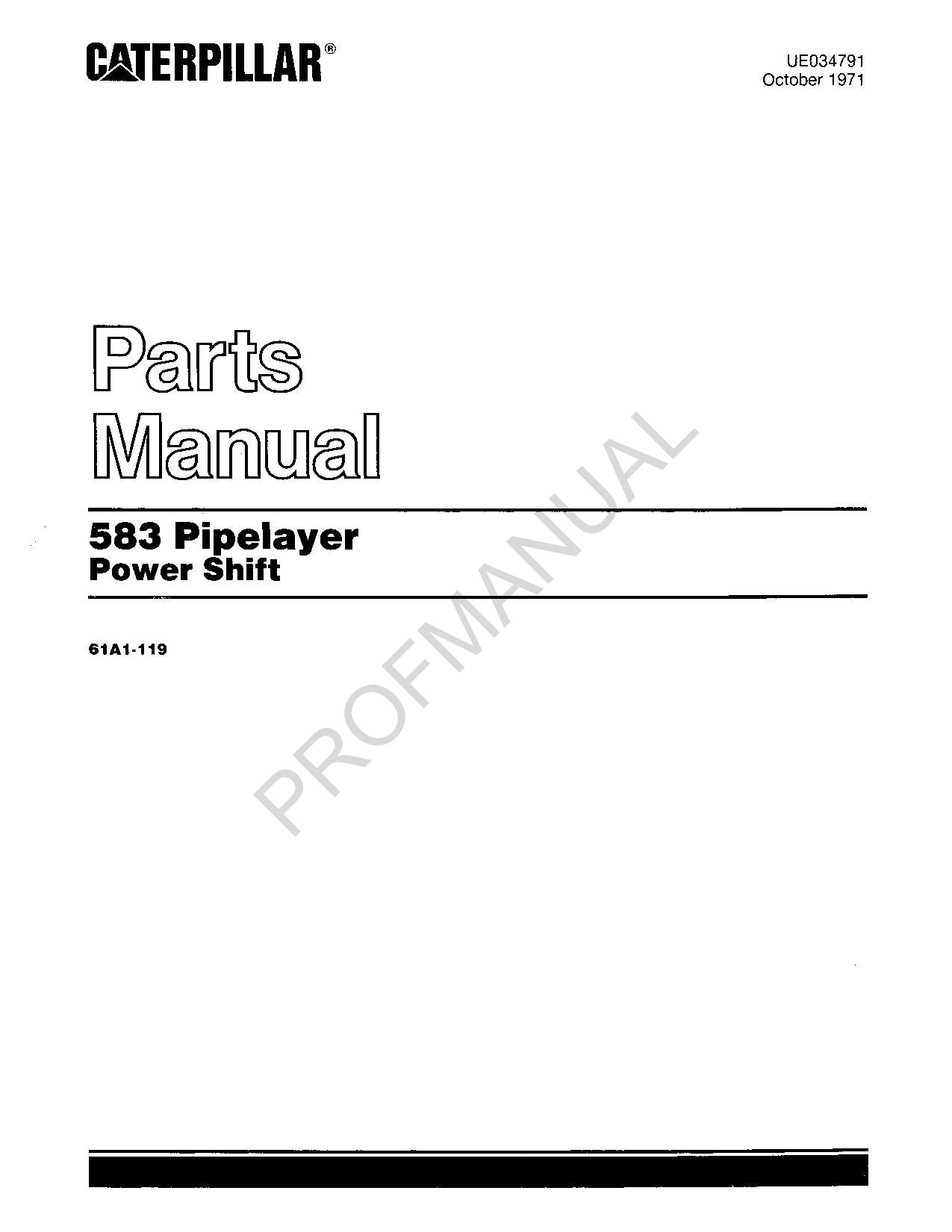 Caterpillar 583 Pipelayer Power Shift Parts Catalog Manual