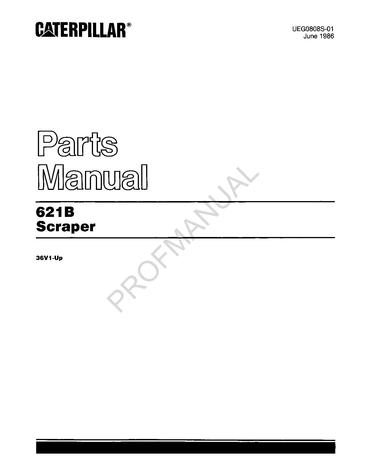 Caterpillar Cat 621B Scraper Parts Catalog Manual