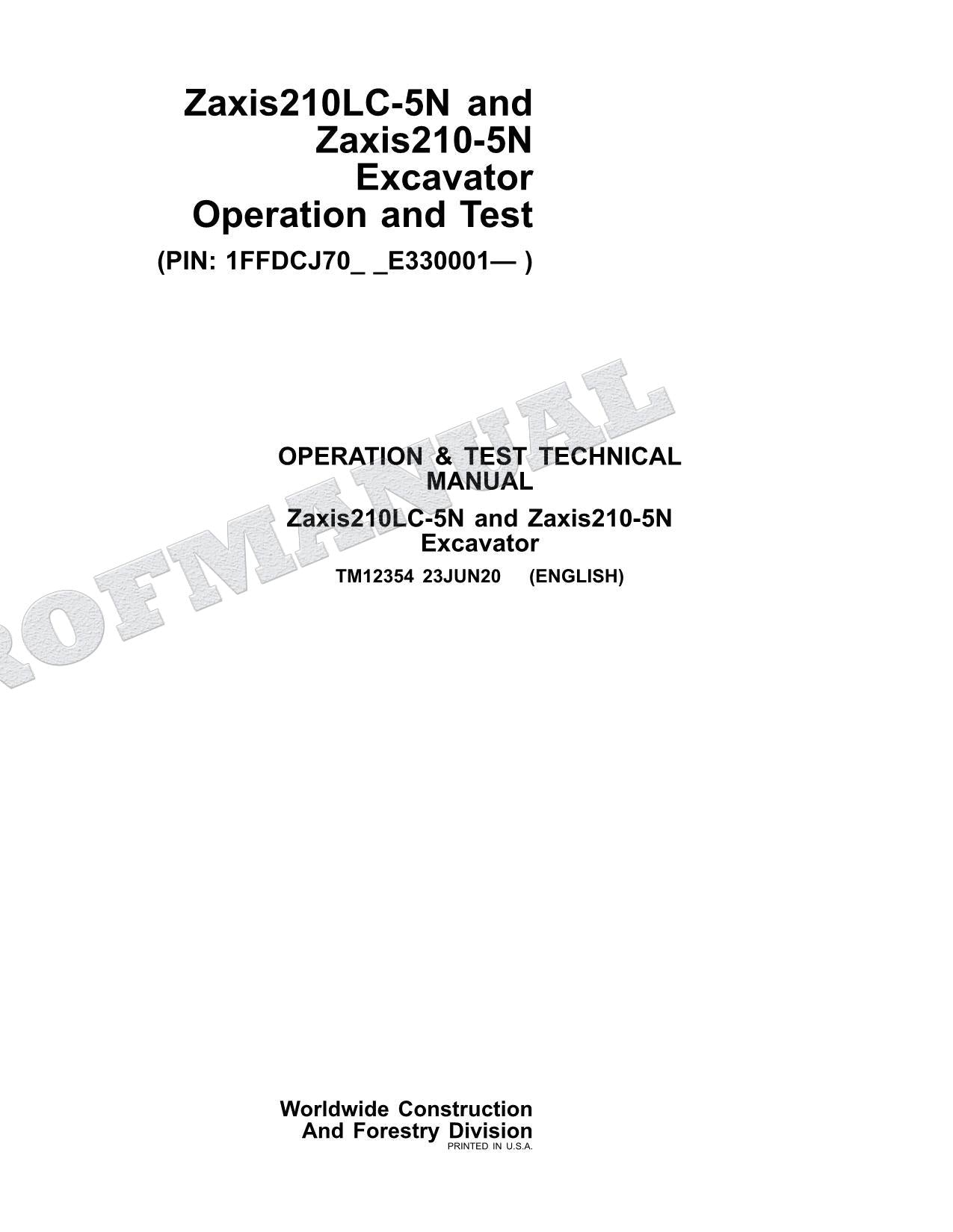 HITACHI ZX 210LC-5N 210-5N Excavator Operation Test Service manual