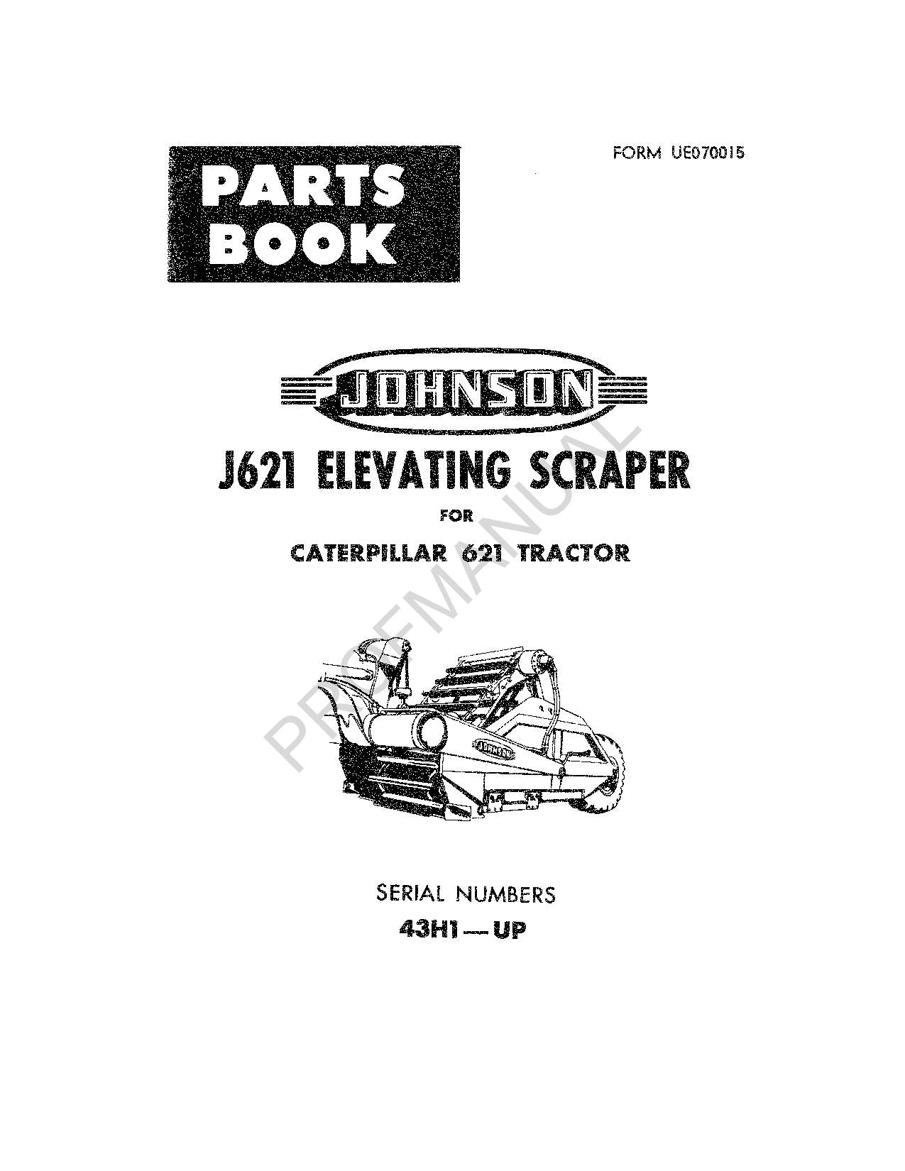 Caterpillar Cat J621 Elevating Scraper 621 Tractor Parts Catalog Manual