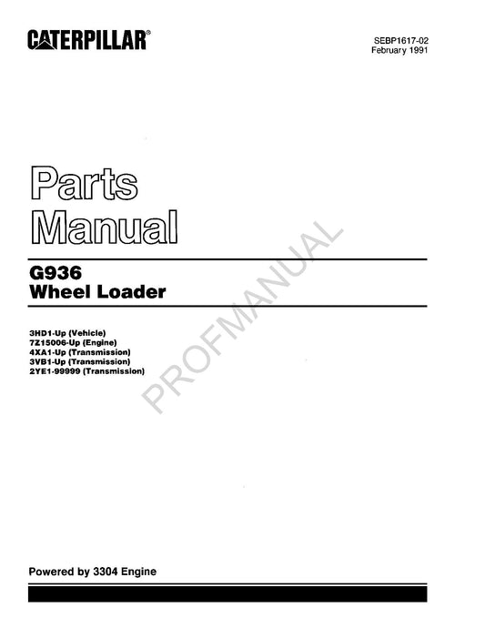 Caterpillar Cat G936 Wheel Loader Parts Catalog Manual SEBP1617