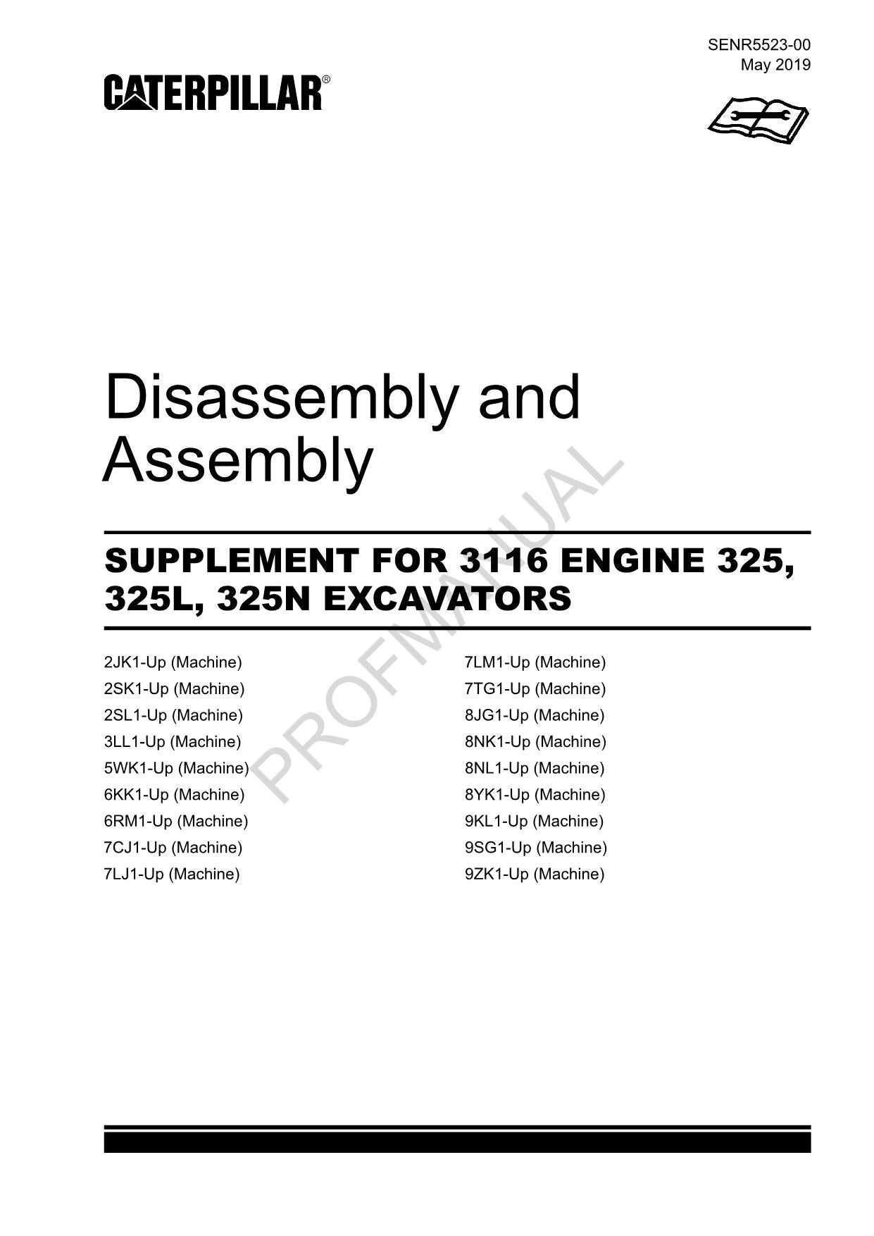 Caterpillar SUPPL 3116 ENGINE 325 325L 325N EXCAVATOR Disassembly Assem Manual