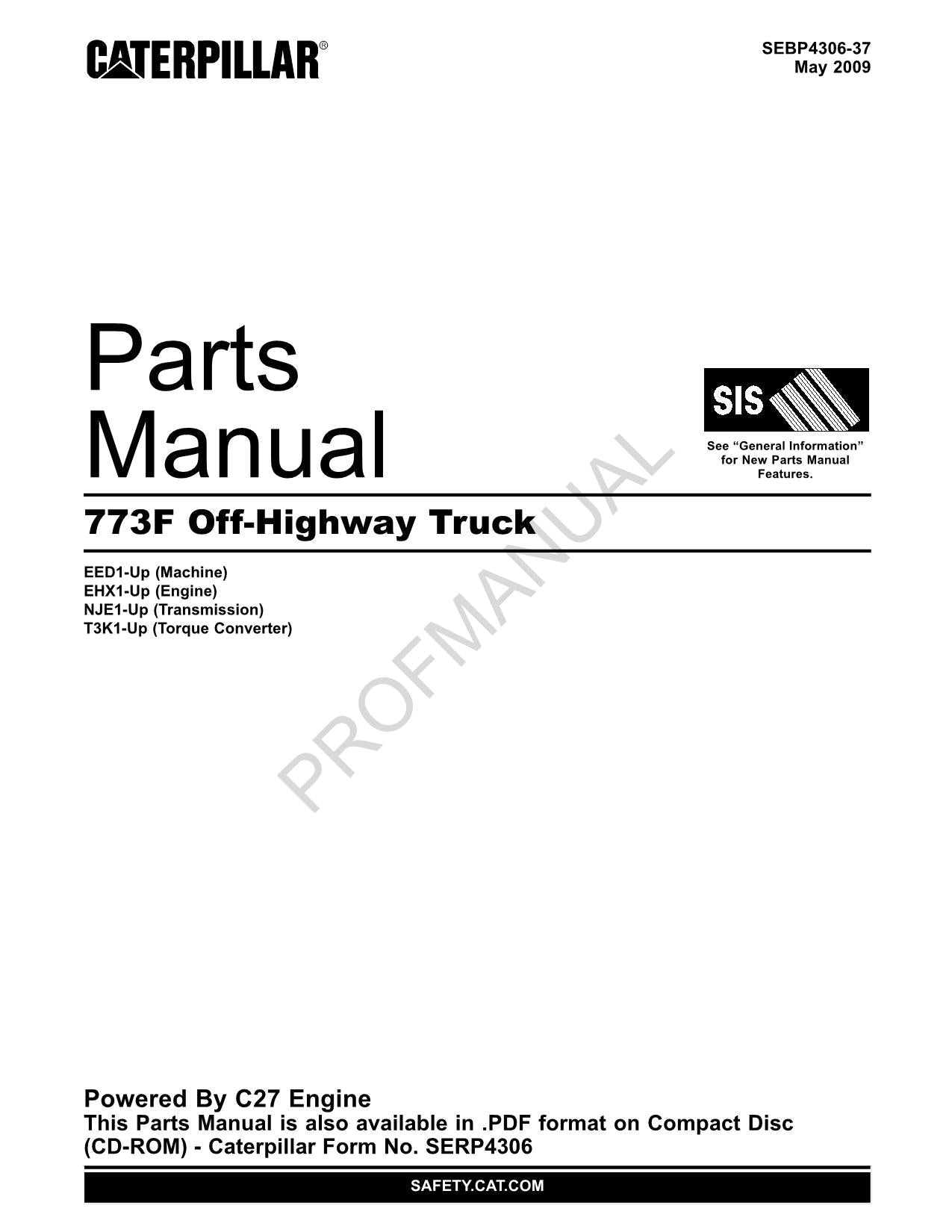 Caterpillar Cat 773F Off Highway Truck Parts Catalog Manual