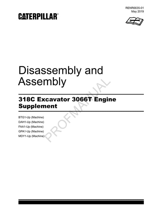 Caterpillar 318C Excavator 3066T Engine Supplement Disassembly Assembly Manual