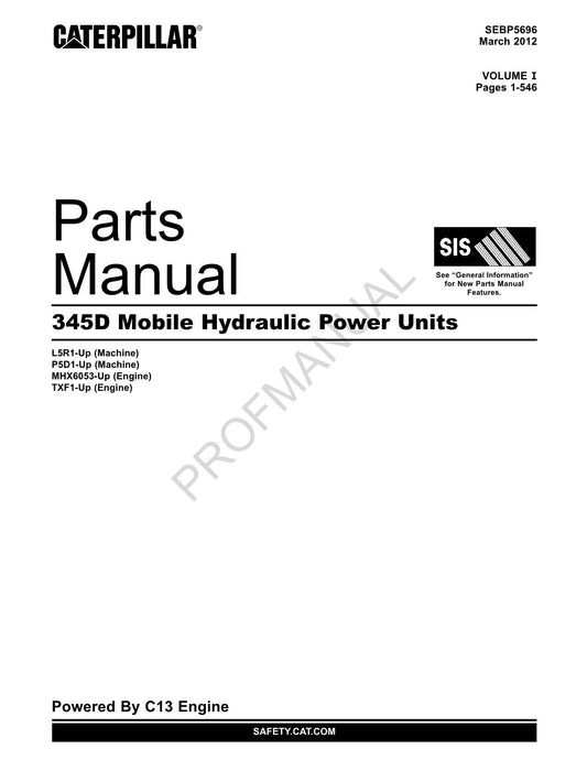 Caterpillar Cat 345D Mobile Hydraulic Power Units Parts Catalog Manual