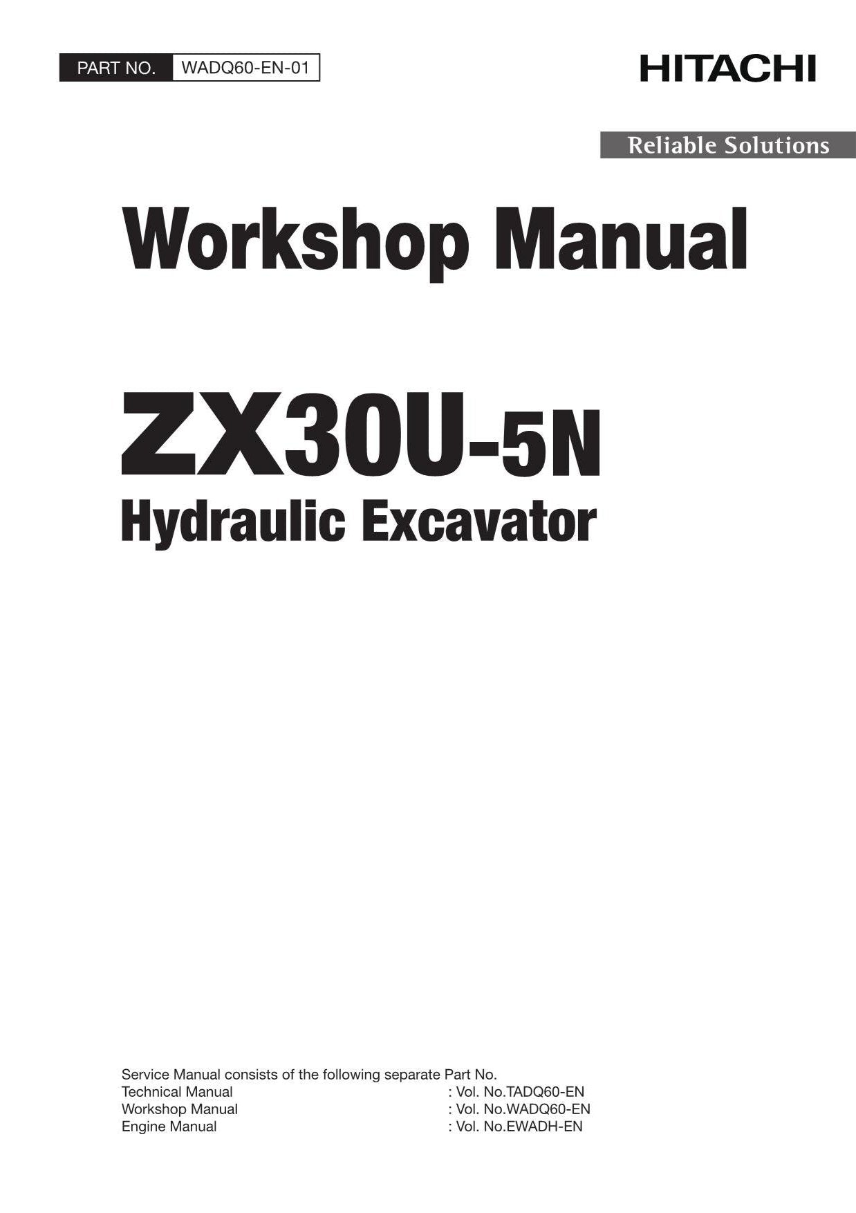 Hitachi ZX30U-5N Excavator Workshop Service Repair manual WADQ60-EN-01