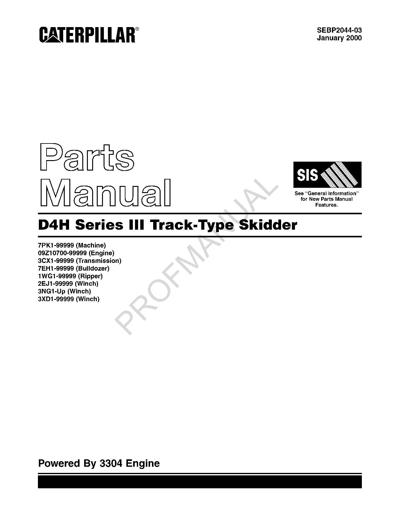 Caterpillar Cat D4H Series III Track Type Skidder Parts Catalog Manual SEBP2044