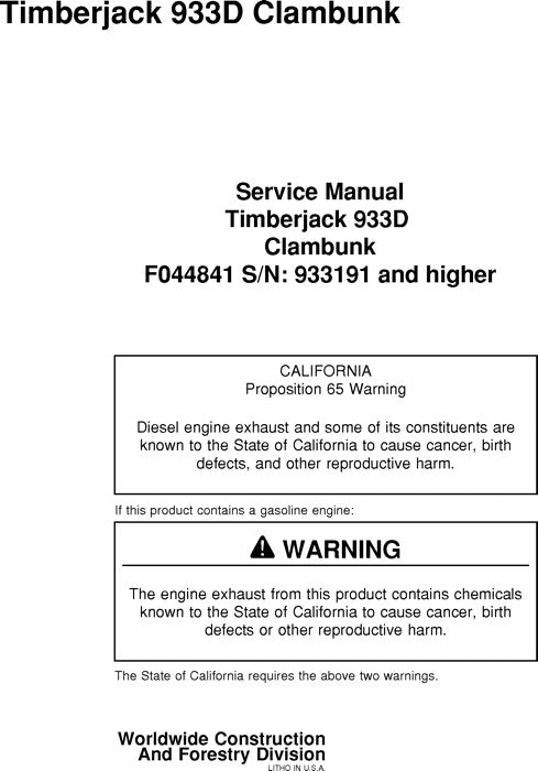 JOHN DEERE 933D CLAMBUNK SERVICE REPAIR MANUAL