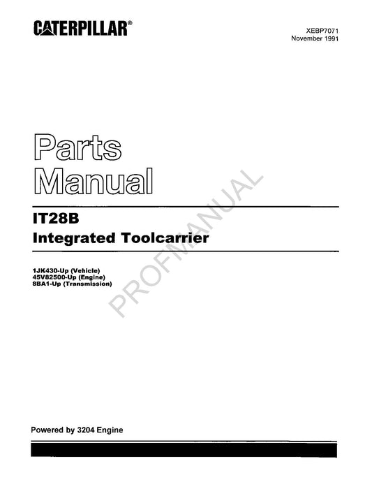 Caterpillar Cat IT28B Integrated Toolcarrier Parts Catalog Manual XEBP7071