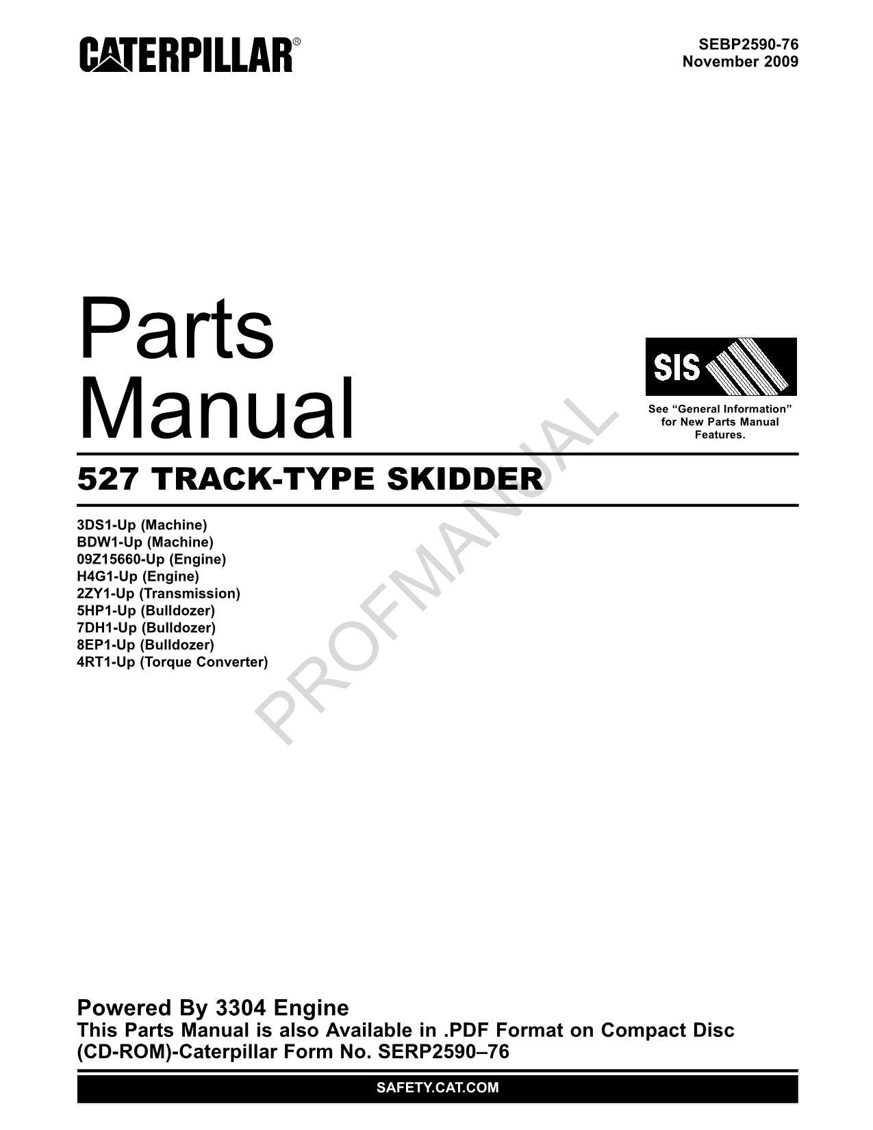 Caterpillar Cat 527 Track Type Skidder Parts Catalog Manual