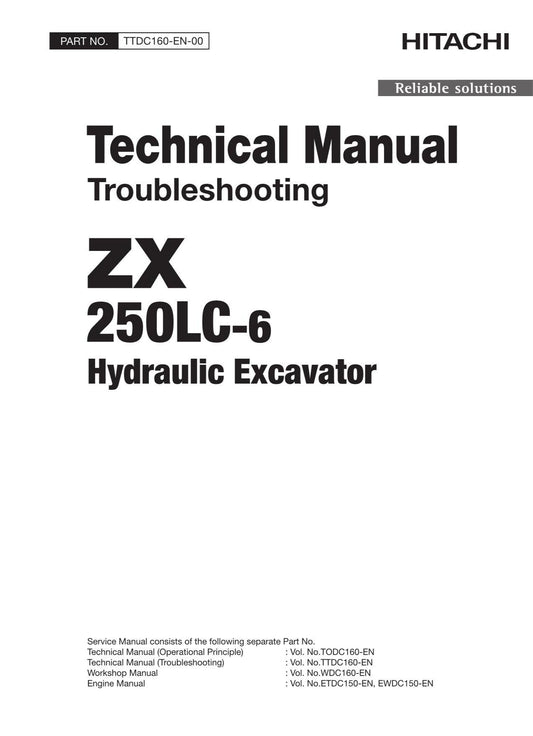 Hitachi ZX250LC-6 Excavator Troubleshooting Service Manual with Schemes