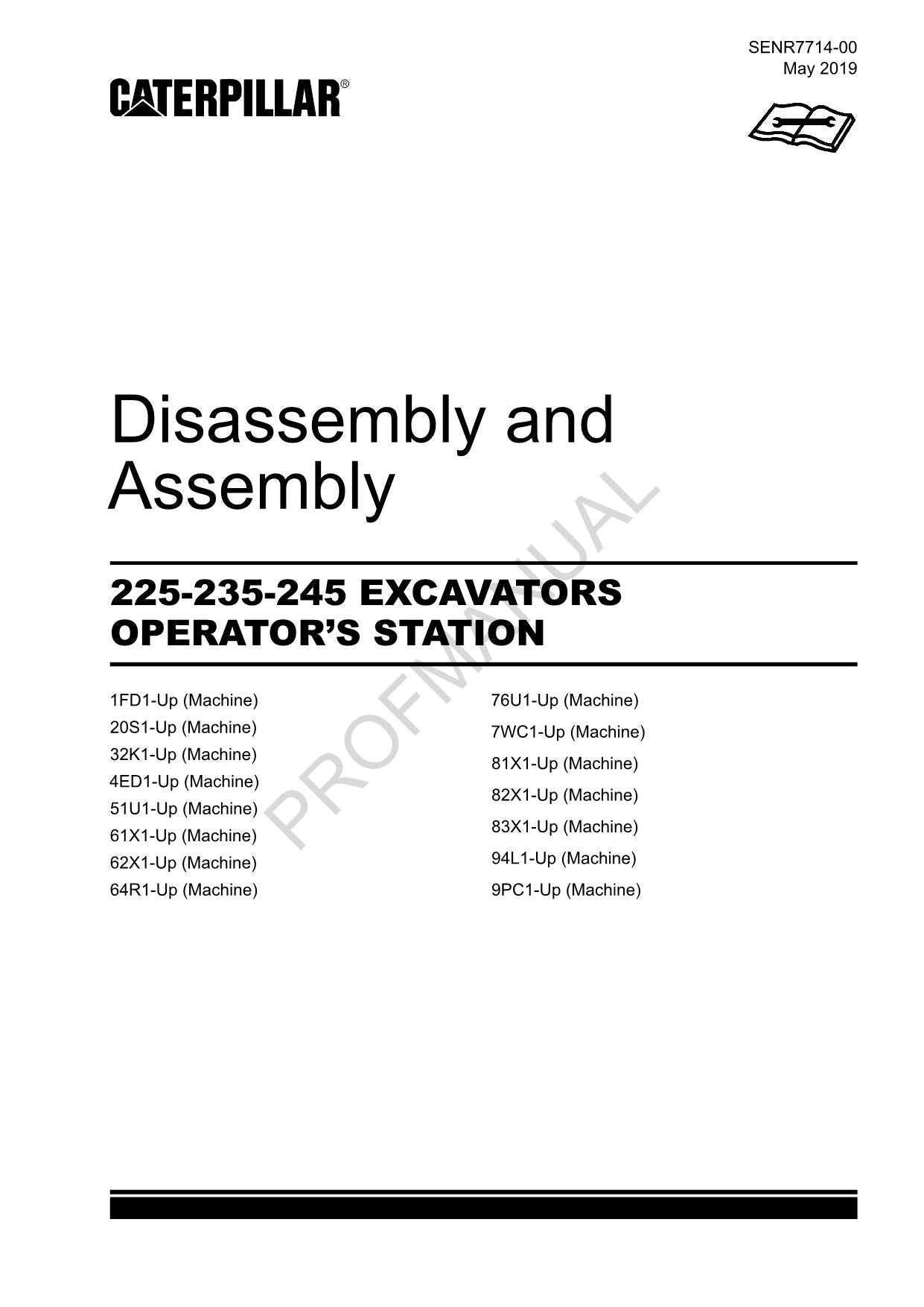 Caterpillar 225-235-245 EXCAVATOR OPERATORS STATION Disassembly Assembly Manual