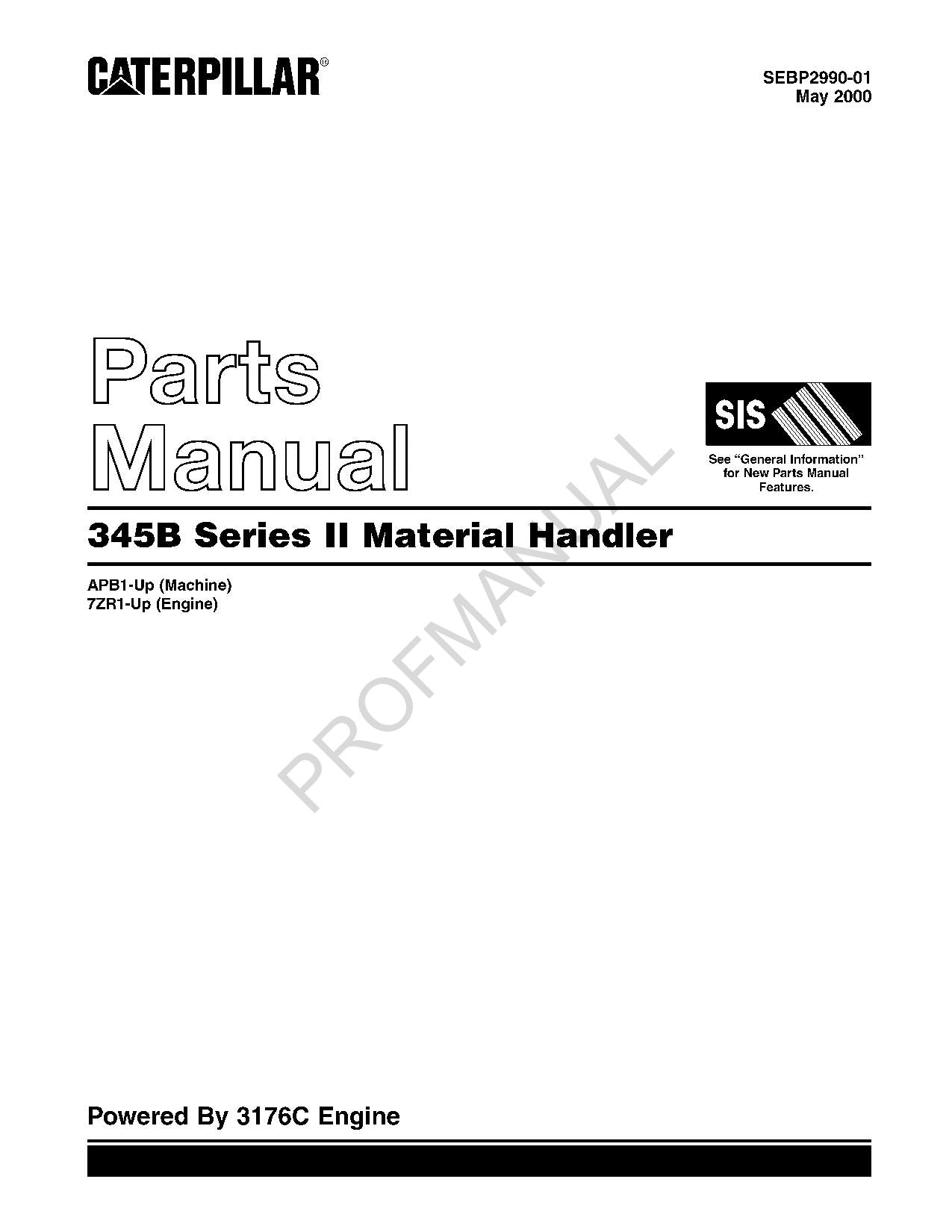 Caterpillar 345B Series II Material Handler Parts Catalog Manual APB1 Up 7ZR1 Up