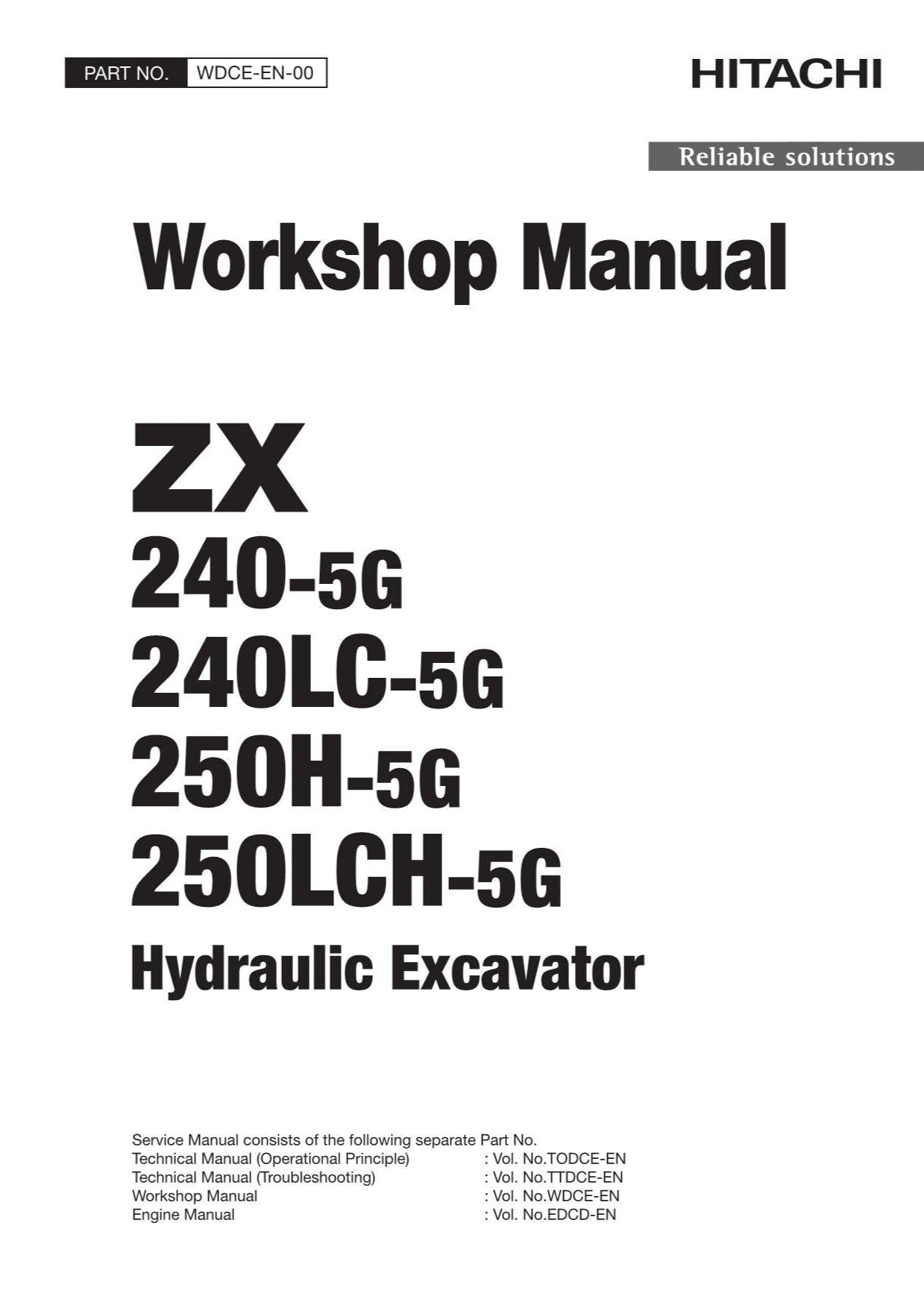 Hitachi ZX240-5G ZX240LC-5G Excavator Workshop Service Repair manual