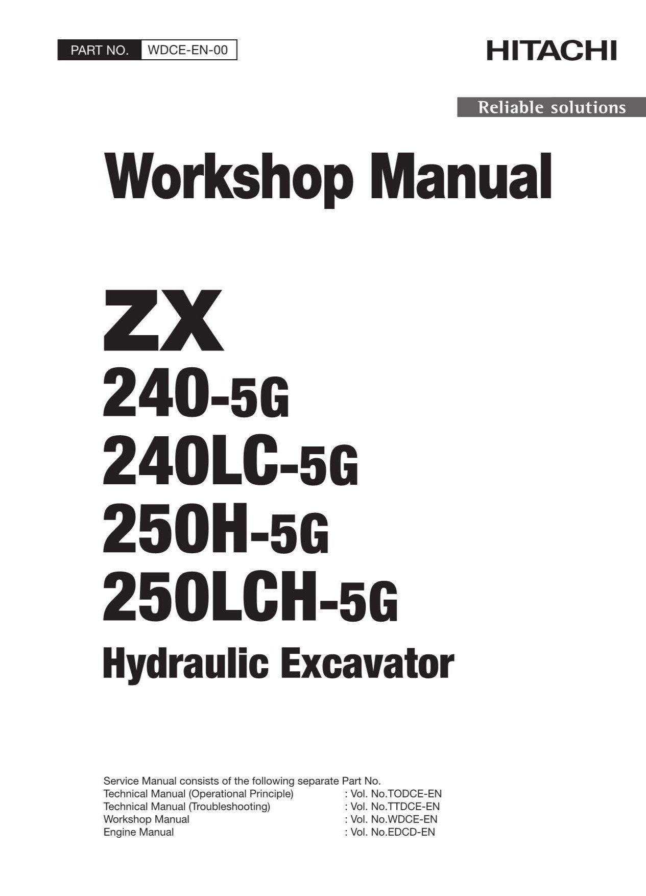 Hitachi ZX250H-5G ZX250LCH-5G Excavator Workshop Service Repair manual