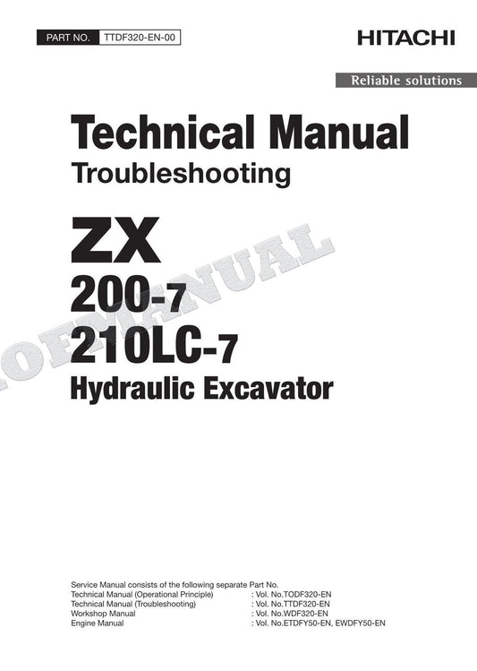 HITACHI ZX200-7 ZX210LC-7 Excavator Service Manual Troubleshooting