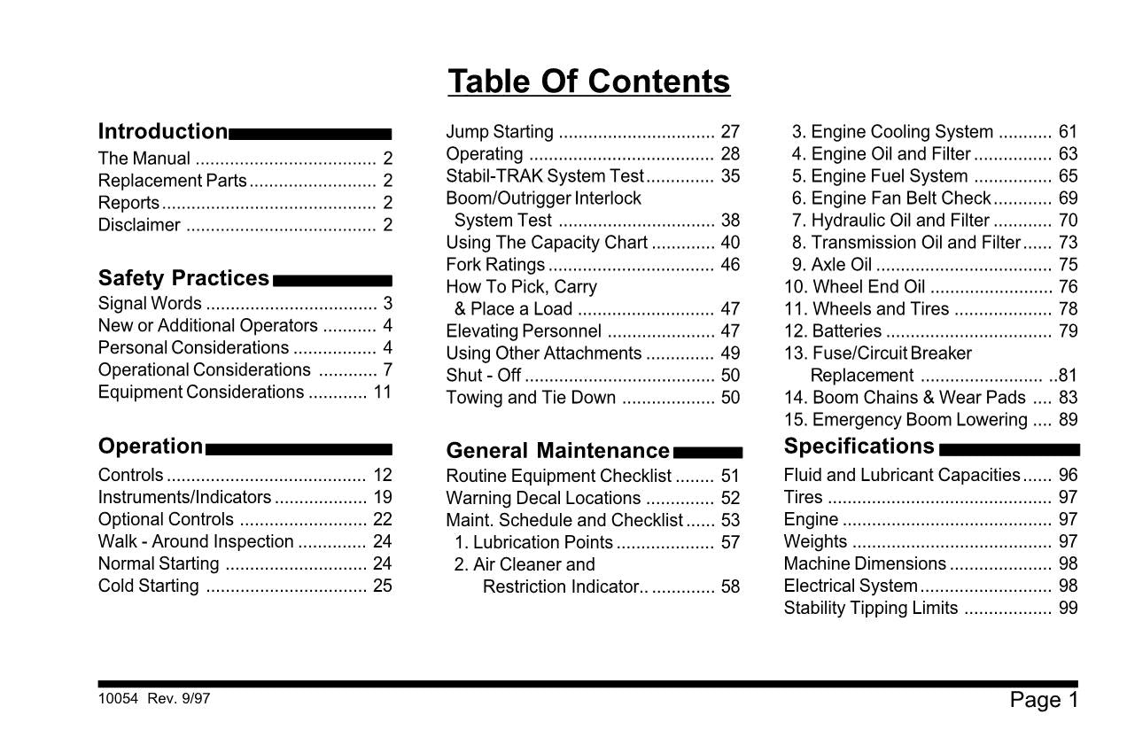 SKYTRAK 10054 Telehandler Maintenance Operation Operators Manual 8990206