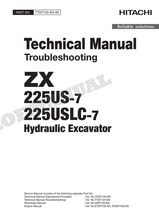 HITACHI ZX225US-7 ZX225USLC-7 Excavator Service Manual Troubleshooting