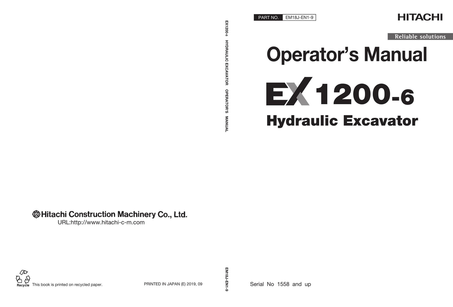 HITACHI EX1200-6 HYDRAULIC EXCAVATOR OPERATORS MANUAL