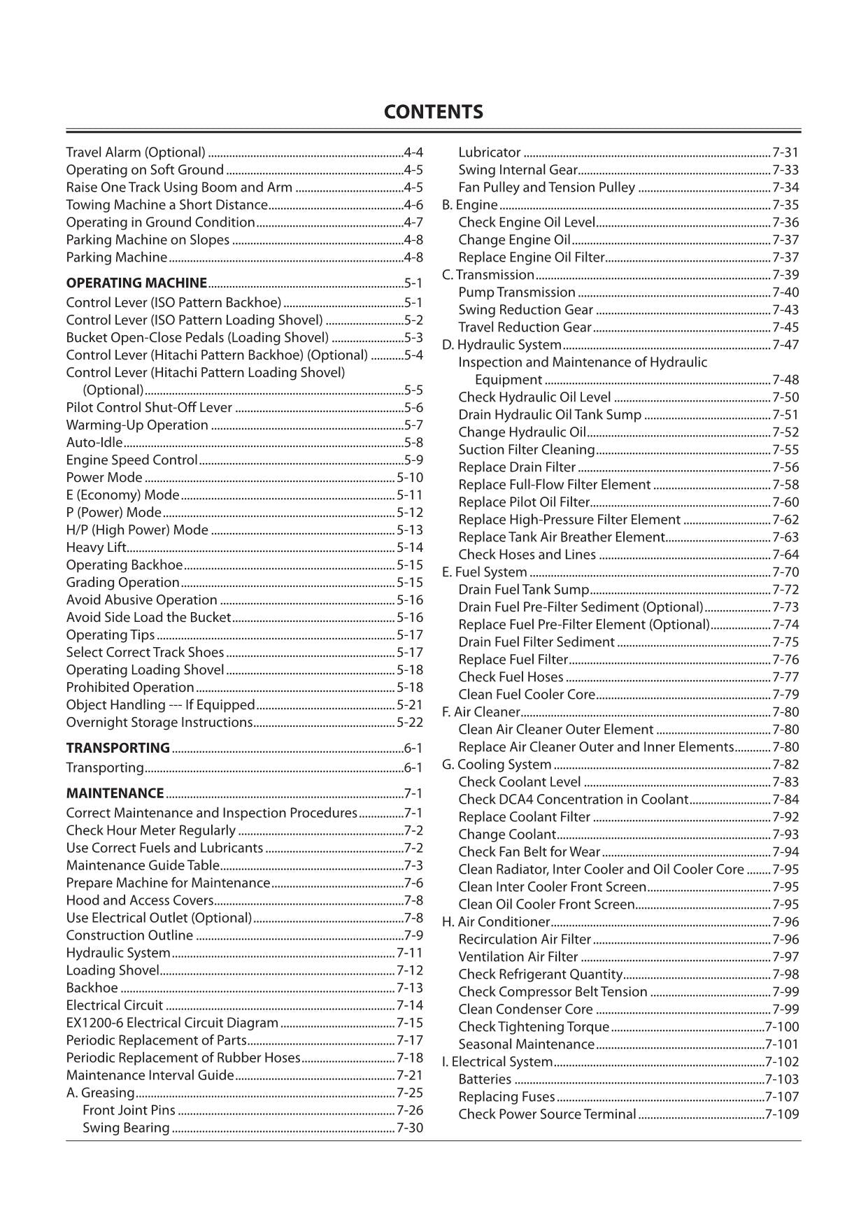 HITACHI EX1200-6 HYDRAULIC EXCAVATOR OPERATORS MANUAL