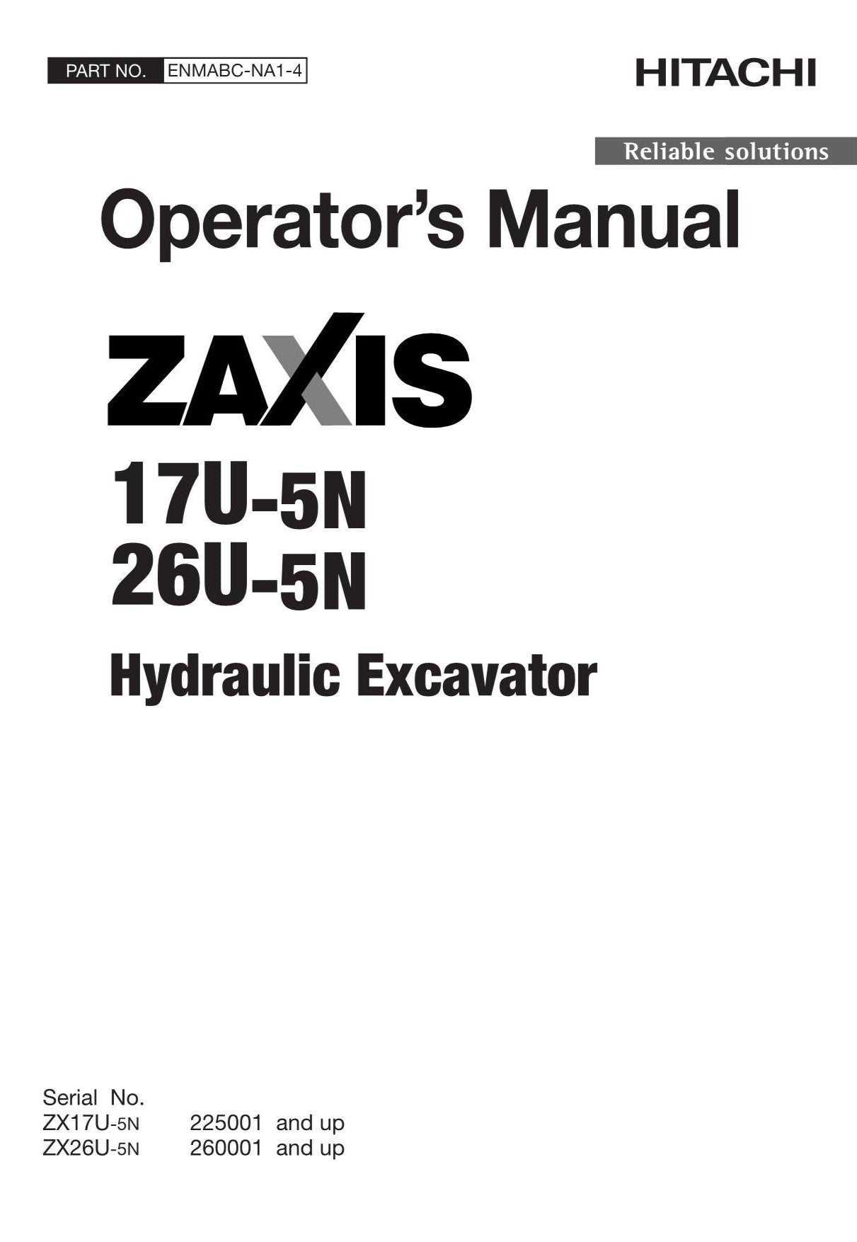 HITACHI 17U-5N 26U-5N HYDRAULIC EXCAVATOR OPERATORS MANUAL