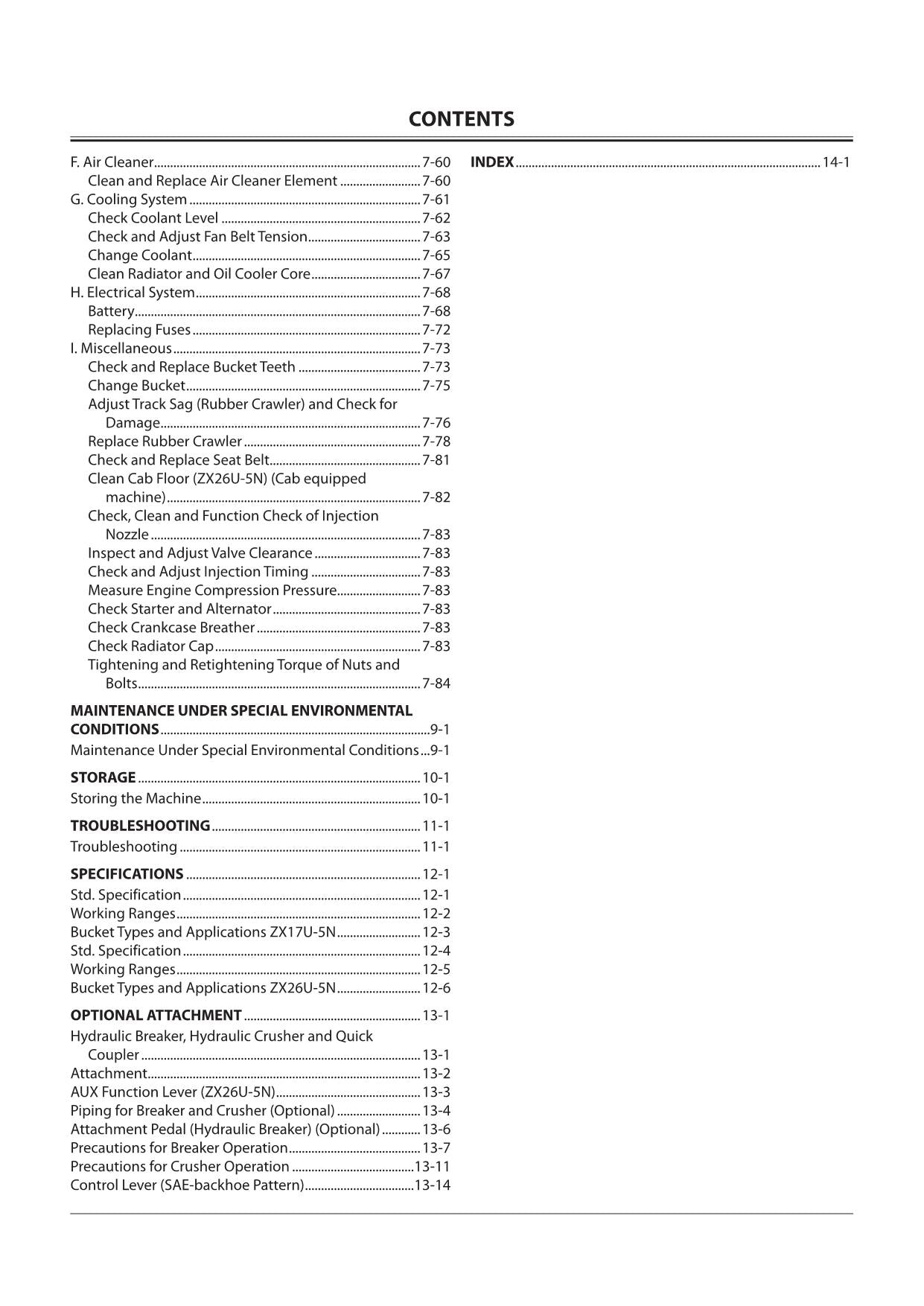 HITACHI 17U-5N 26U-5N HYDRAULIC EXCAVATOR OPERATORS MANUAL