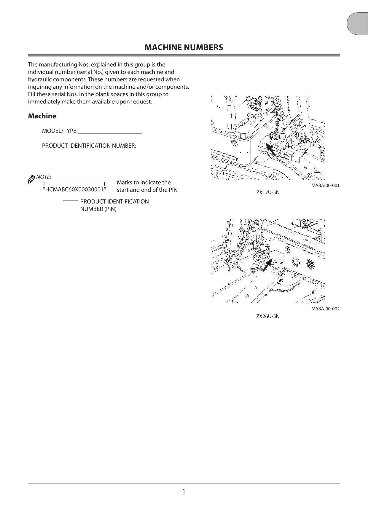 HITACHI 17U-5N 26U-5N HYDRAULIC EXCAVATOR OPERATORS MANUAL