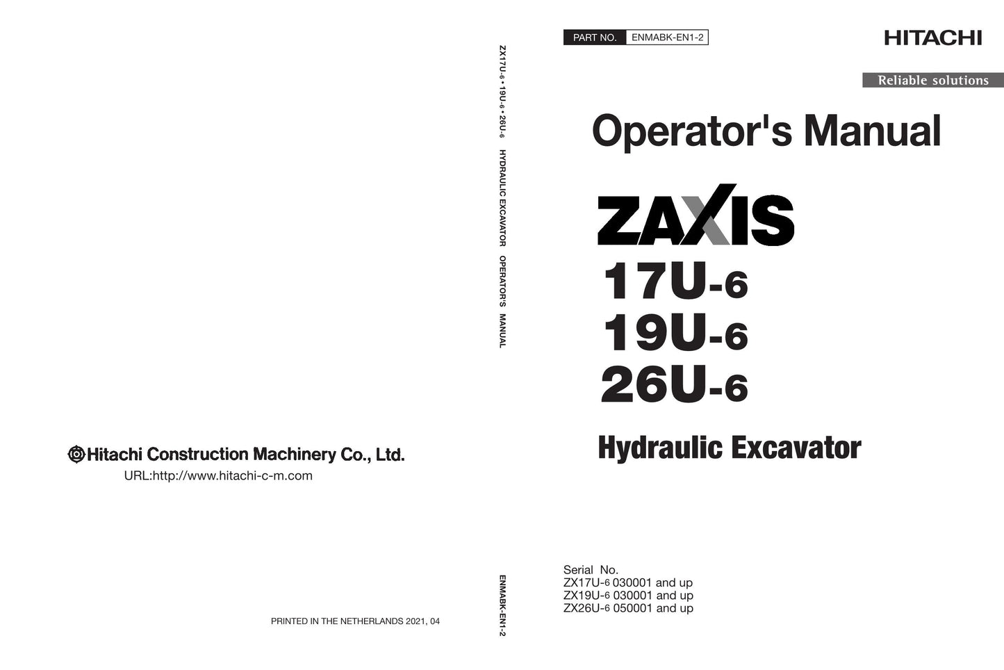 HITACHI 17U-6 19U-6 26U-6 HYDRAULIC EXCAVATOR OPERATORS MANUAL