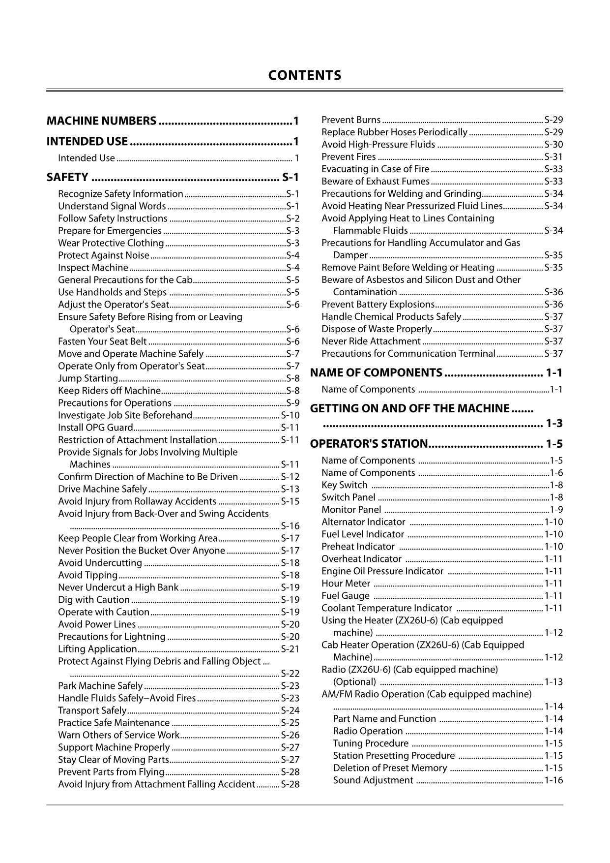 HITACHI 17U-6 19U-6 26U-6 HYDRAULIC EXCAVATOR OPERATORS MANUAL