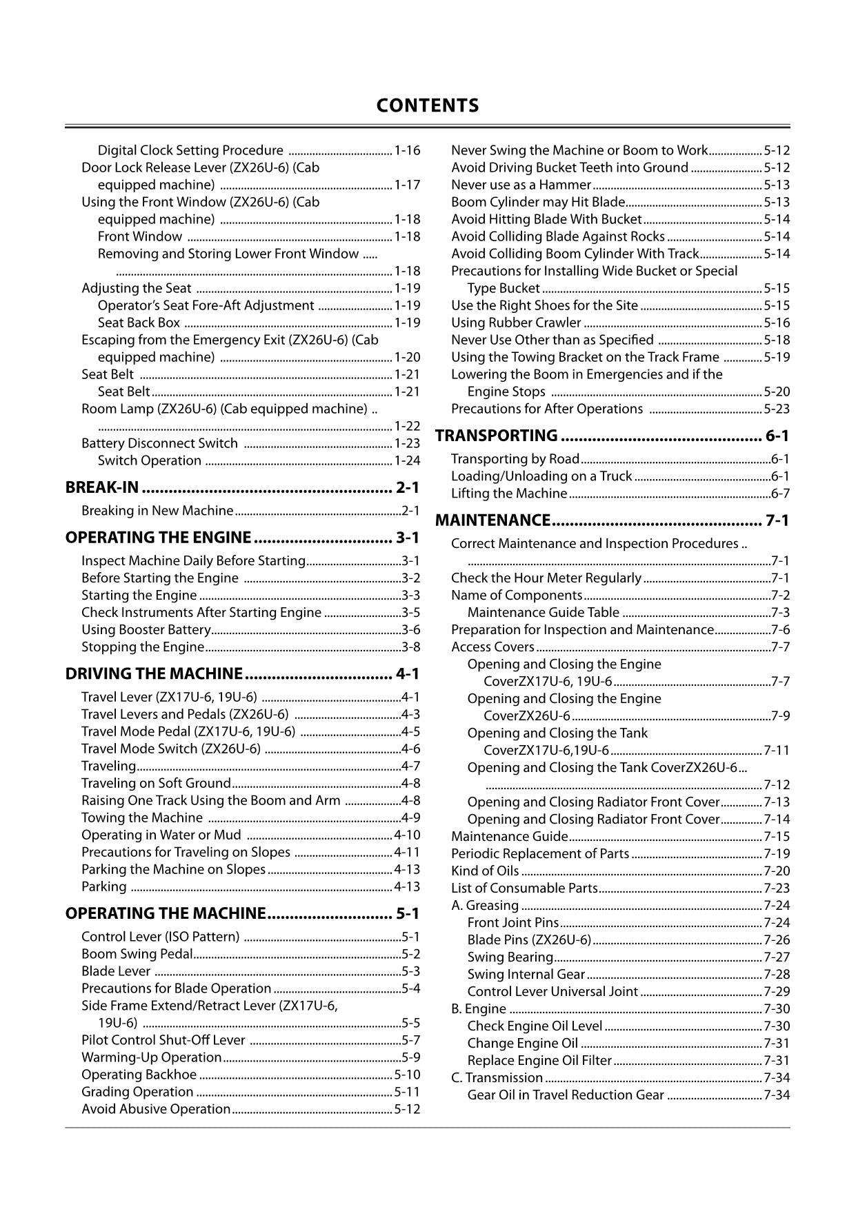 HITACHI 17U-6 19U-6 26U-6 HYDRAULIC EXCAVATOR OPERATORS MANUAL