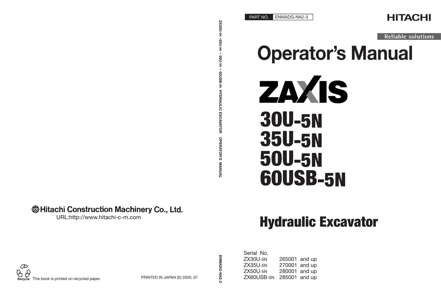 HITACHI 30U-5N 35U-5N 50U-5N 60USB-5N EXCAVATOR OPERATORS MANUAL