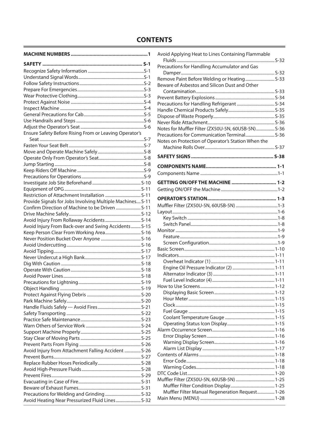 HITACHI 30U-5N 35U-5N 50U-5N 60USB-5N EXCAVATOR OPERATORS MANUAL