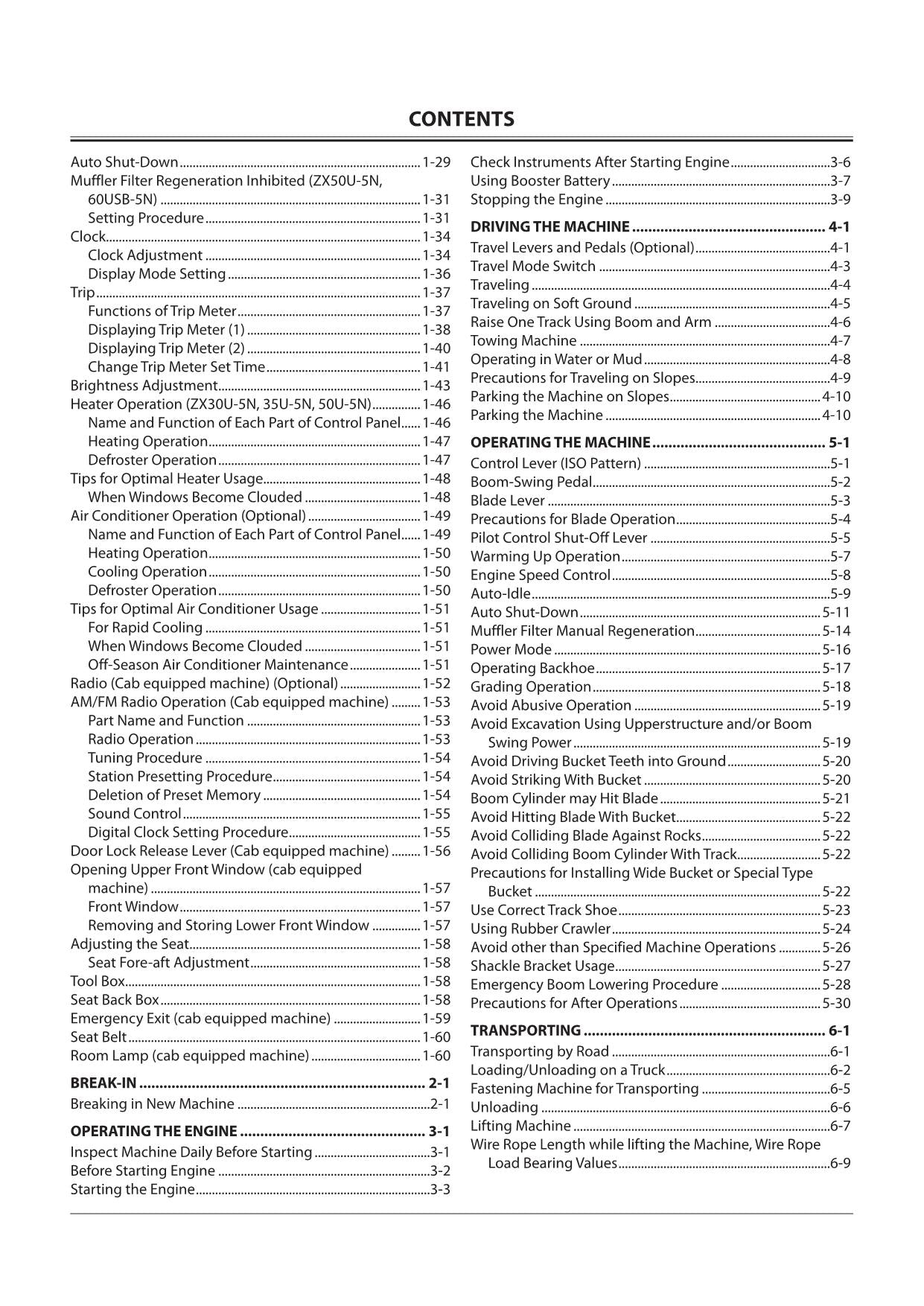 HITACHI 30U-5N 35U-5N 50U-5N 60USB-5N EXCAVATOR OPERATORS MANUAL