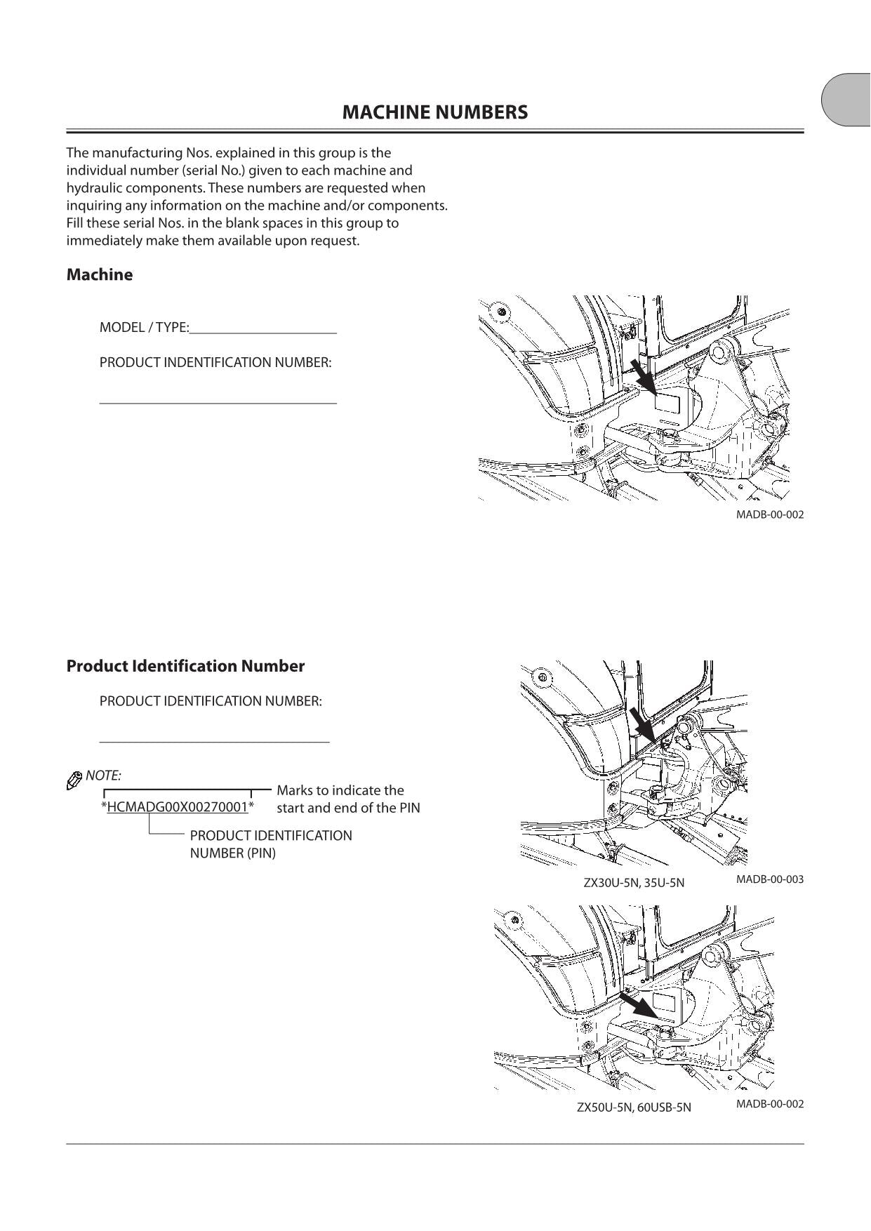 HITACHI 30U-5N 35U-5N 50U-5N 60USB-5N EXCAVATOR OPERATORS MANUAL