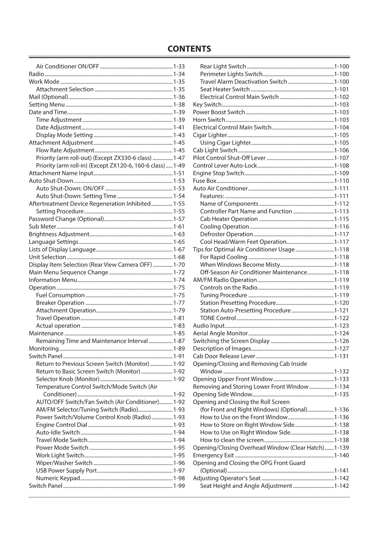 HITACHI 120-6 160-6 200-6 240-6 300-6 330-6  class  EXCAVATOR OPERATORS MANUAL