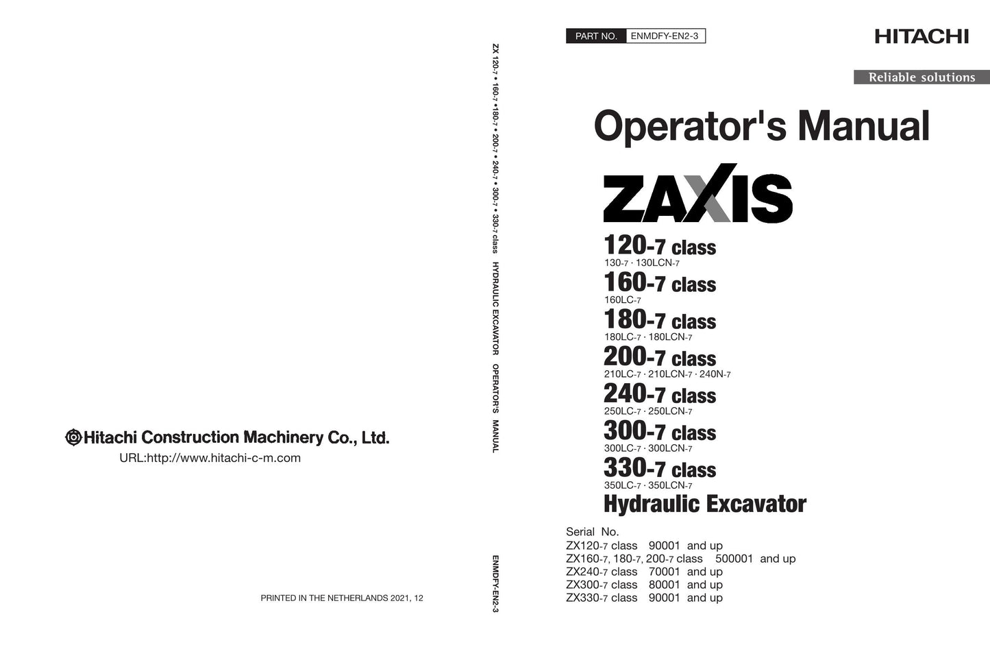 HITACHI 120-7 160-7 180-7 200-7 240-7 300-7 CLASS EXCAVATOR OPERATORS MANUAL