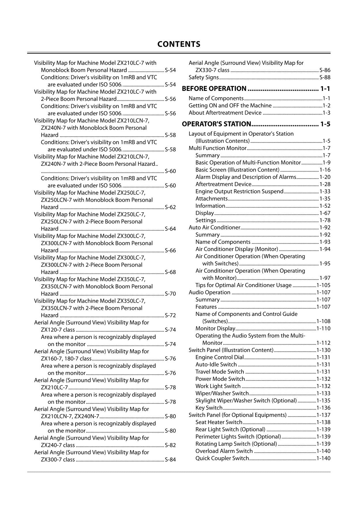 HITACHI 120-7 160-7 180-7 200-7 240-7 300-7 CLASS EXCAVATOR OPERATORS MANUAL