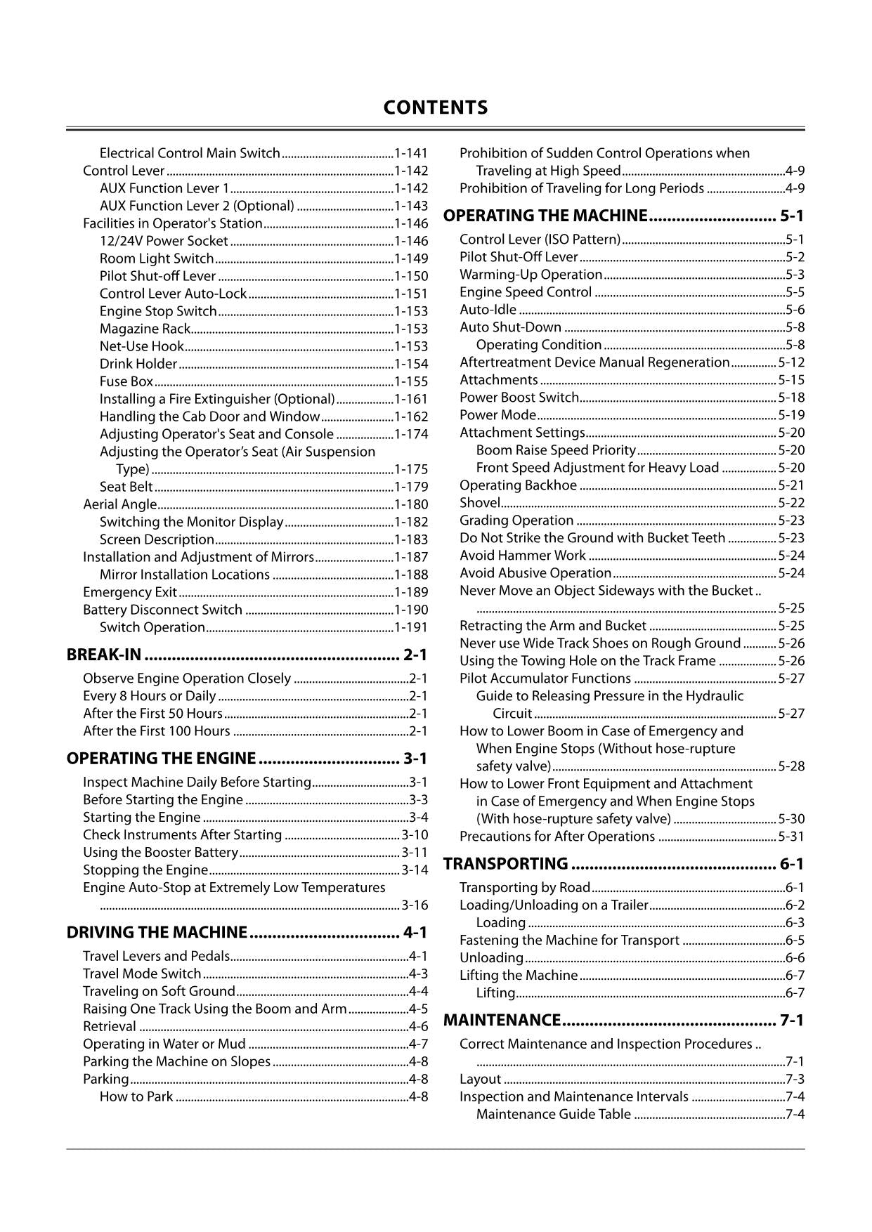 HITACHI 120-7 160-7 180-7 200-7 240-7 300-7 CLASS EXCAVATOR OPERATORS MANUAL