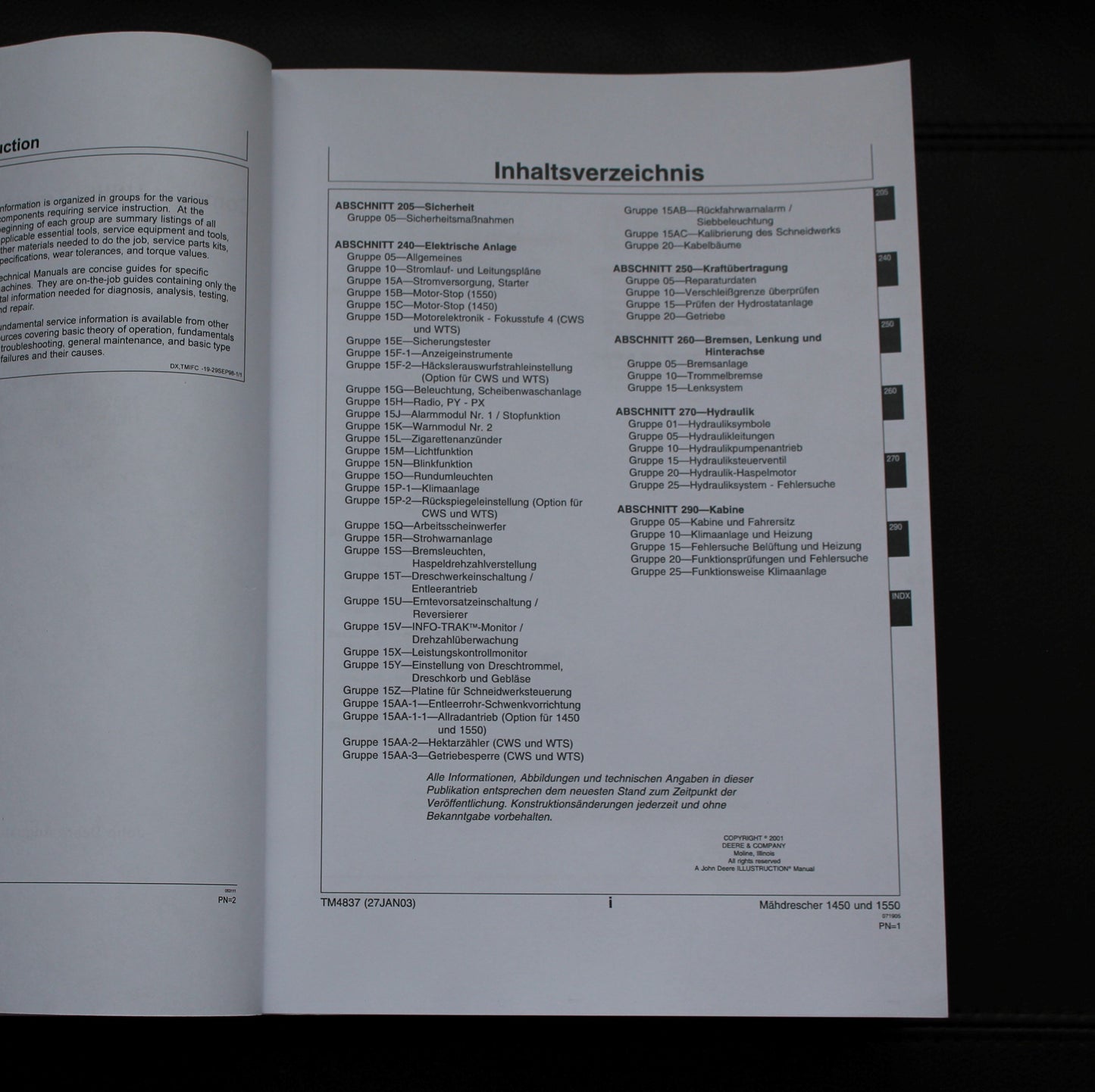 John Deere 1450 CWS 1550 mähdrescher REPARATURHANDBUCH FUNKTIONSWEISE PRUFUNGEN