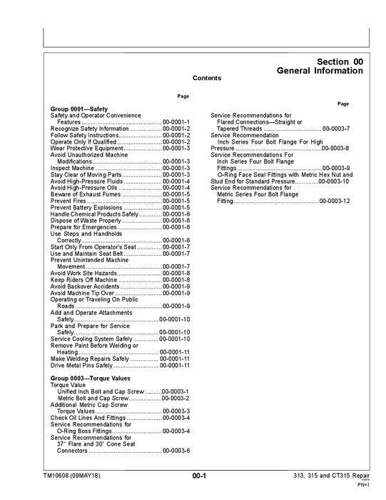 JOHN DEERE 313 315 KOMPAKTLADER СТ315 LADER REPARATURHANDBUCH