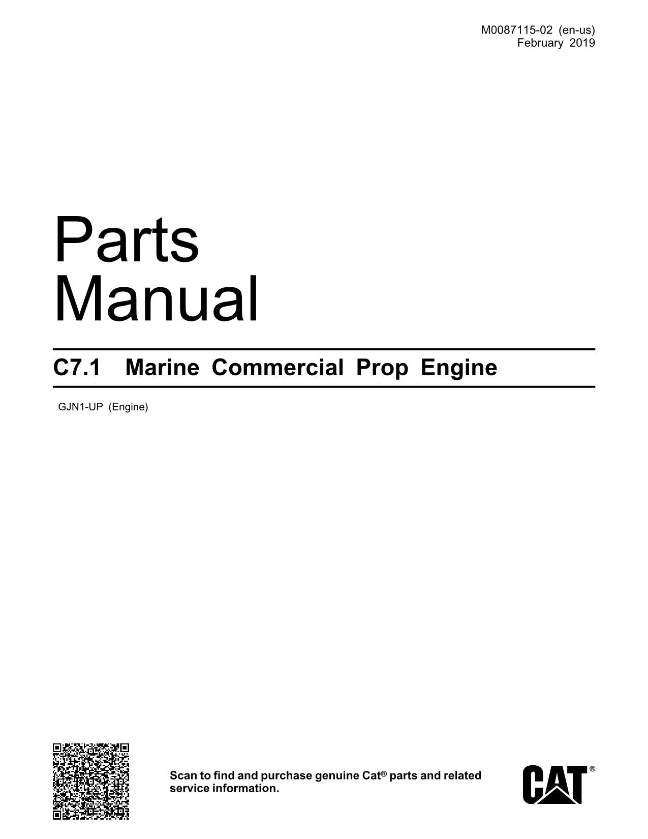 Manuel du catalogue des pièces détachées du moteur marin Caterpillar C7.1 SN GJN1-UP