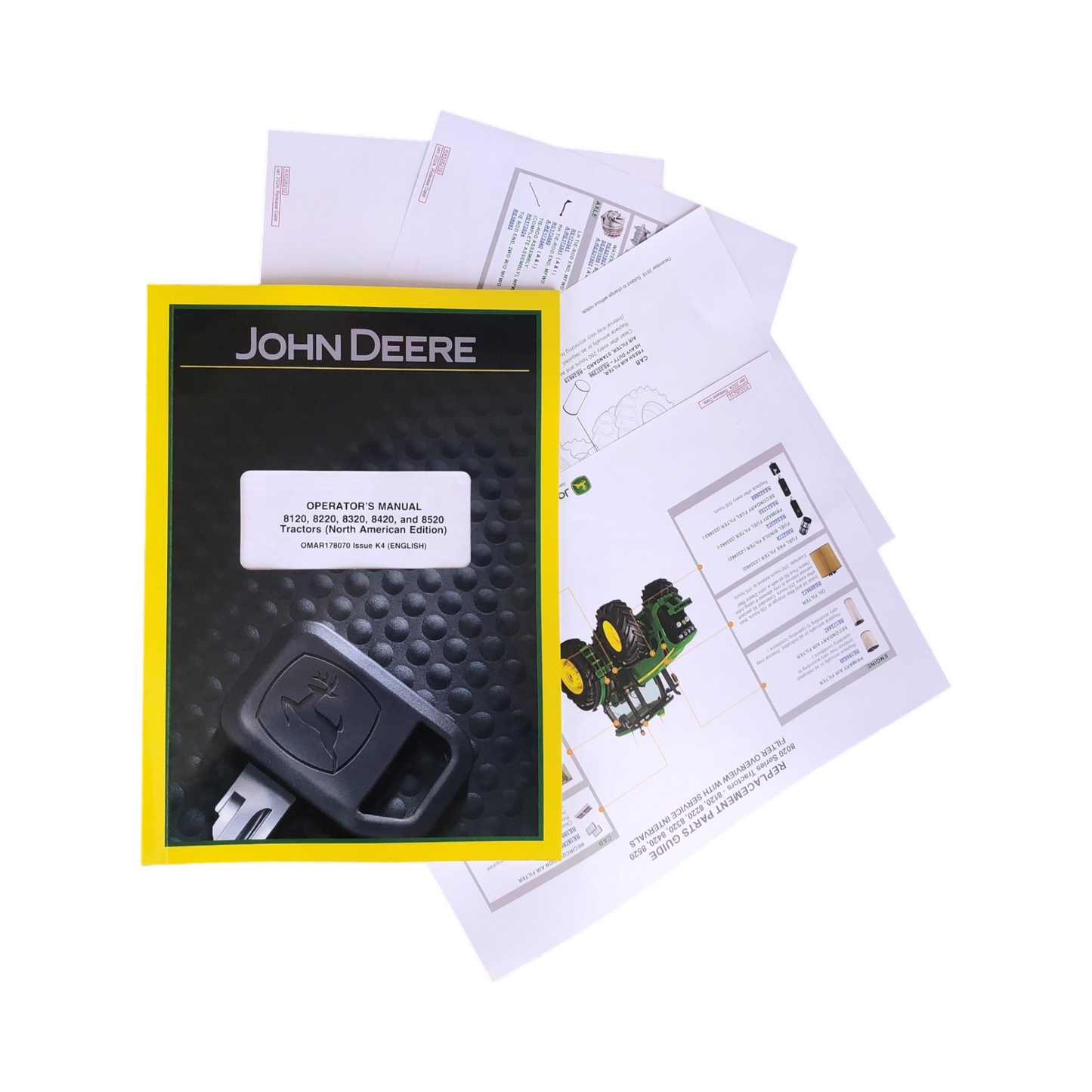 JOHN DEERE 8520 TRAKTOR BEDIENER TEST REPARATURTEILE KATALOG 4 HANDBÜCHER